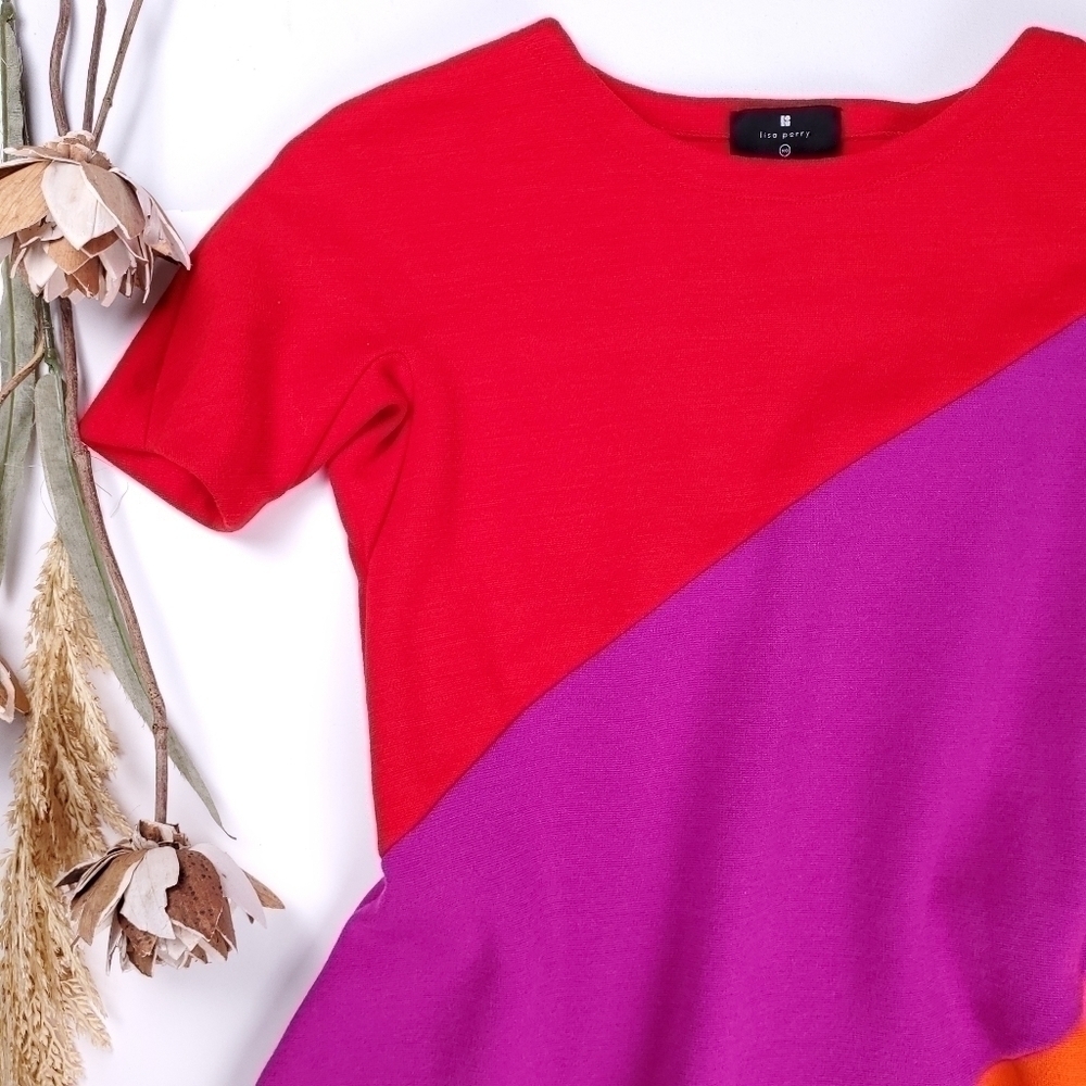 Lisa Perry Casual Coral Color Block Wool Dress 0 - Picture 8 of 16